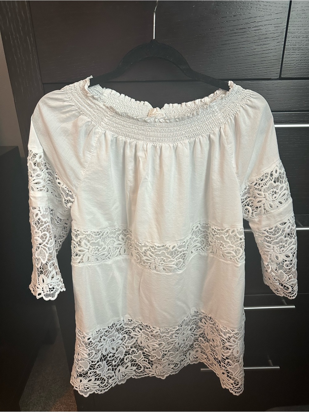 Chico's Off-The-Shoulder Lace Detail Top in White
